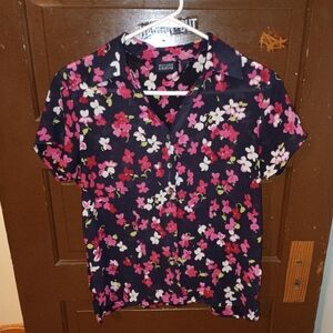 EUC Hillard & Hanson Sheer Floral Button Down Top M